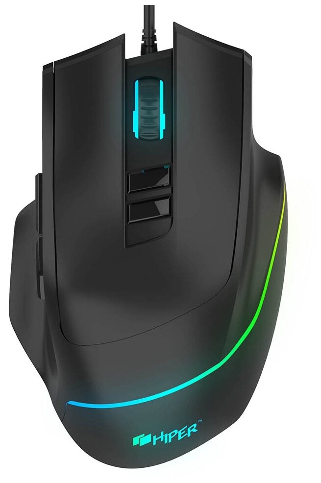 Мышь HIPER Quantum Q-M1 проводная, оптическая, 7200 dpi, USB, 15 кнопок, RGB подсветка, 3 сменные панели, цвет: черный