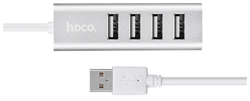 Разветвитель USB Hoco HB1 Silver хаб - концентратор 4 порта USB2.0 линейка - серебристый