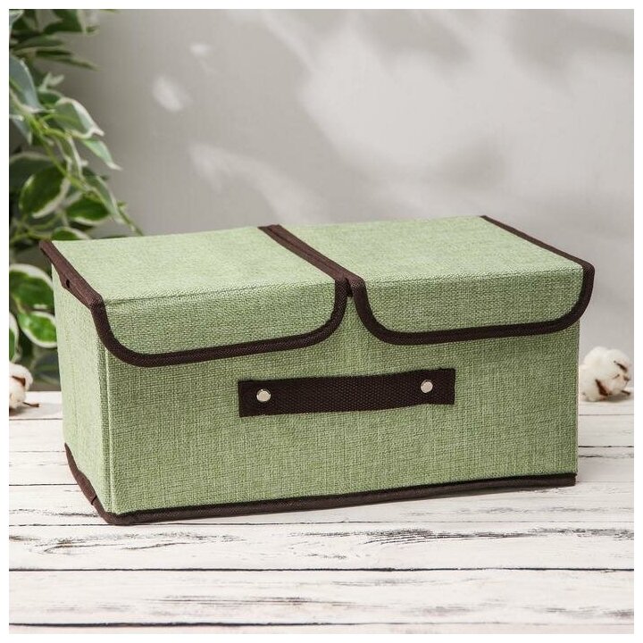 Короб для хранения с двойной крышкой «Тэри», 36x25x16 см, цвет зелёный - фотография № 1