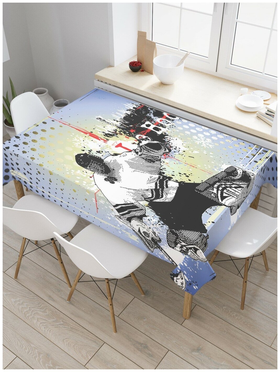 Скатерть прямоугольная JoyArty на кухонный стол "Хоккейный вратарь" из оксфорда, 120x145 см