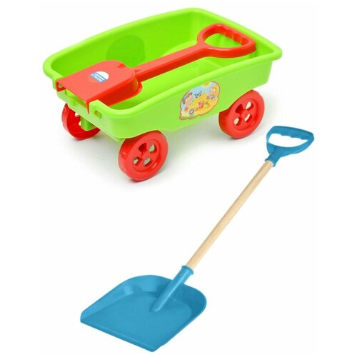 Игрушки для песочницы для снега Тележка детская садовая + Деревянная детская лопатка 60 см голубая