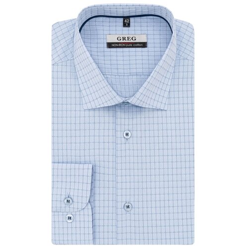 фото Рубашка мужская длинный рукав greg 215/131/2773/z/1p_gb, полуприталенный силуэт / regular fit, цвет голубой, рост 174-184, размер ворота 42