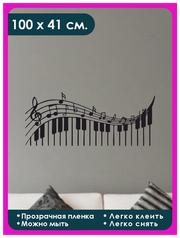 Виниловая наклейка для интерьера "Ноты, пианино и клавиши"