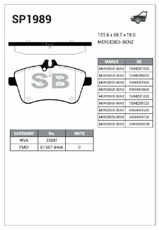 Колодки тормозные MERCEDES A-CLASS W169/B-CLASS W245 2.0 передние