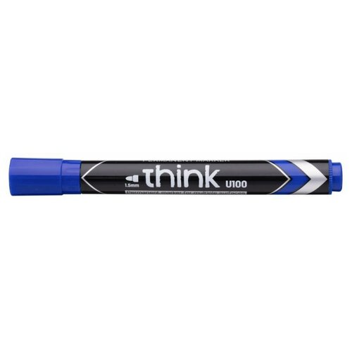 маркер перманентный 3 0 мм черный 12шт Маркер перманентный Deli EU10030 Think круглый пиш. наконечник 1.5мм синий (12 шт. в упаковке)