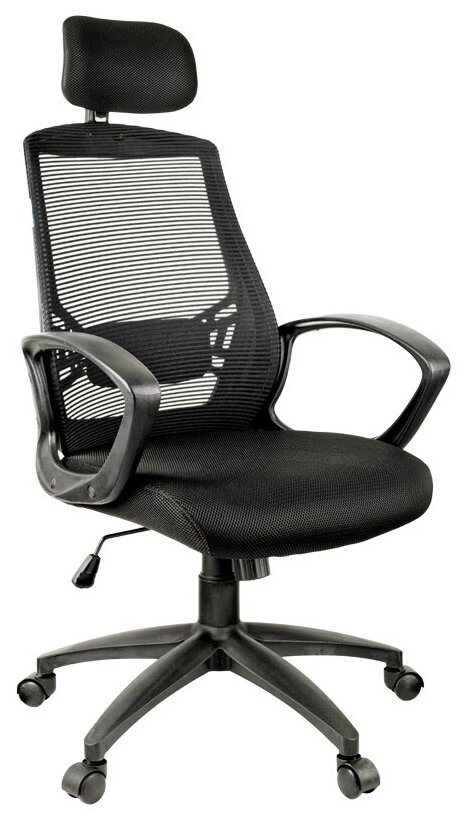 Кресло руководителя Helmi "Ergo", регулируемый подголовник и поясничный упор, ткань черная (284604)