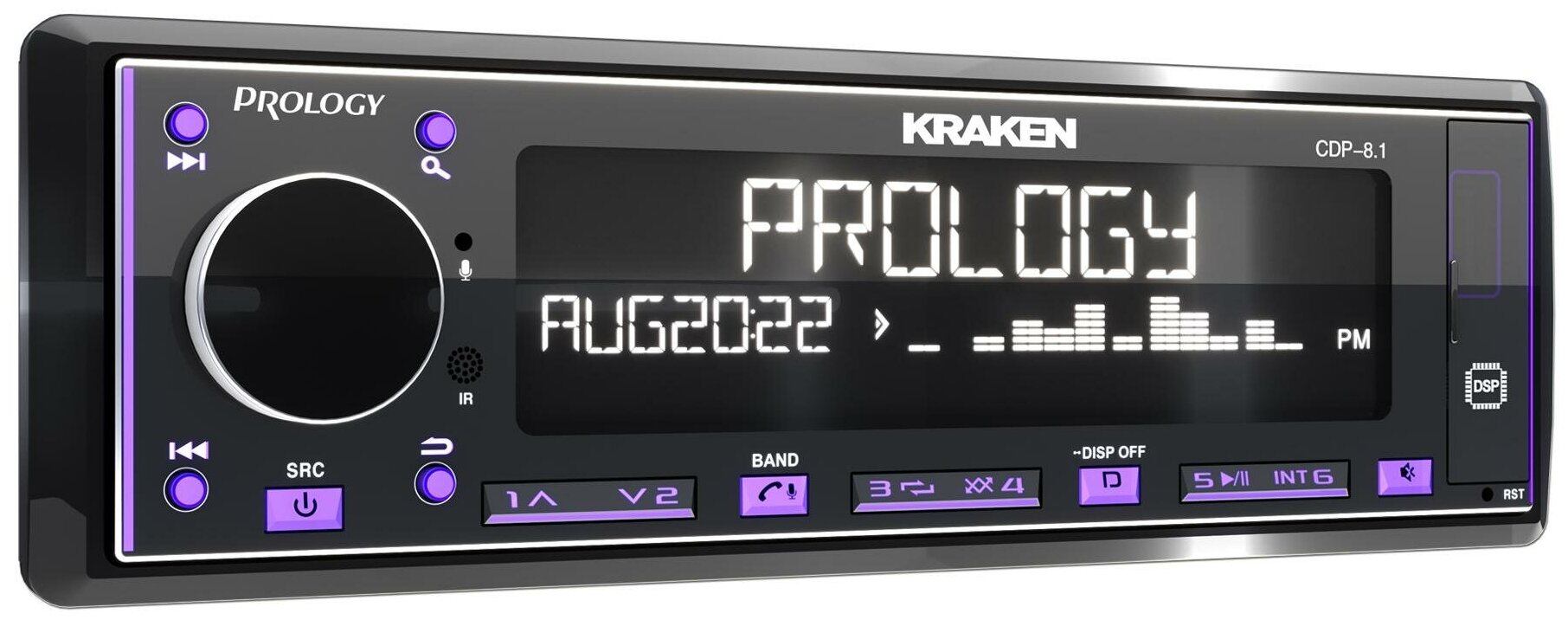 Автомагнитола PROLOGY CDP-8.1 KRAKEN, 1DIN, 8 канальная, BT/FM/USB/аудиопроцессор DSP, эквалайзер 25 полос