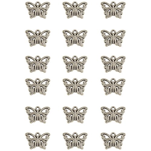 фото Набор подвесок, бабочка, длина - 10 мм, ширина - 15 мм, толщина - 1, 7 мм, диаметр отверстия - 1 мм, материал: сплав олова с покрытием "старинное серебро", 18 шт. kaboshon