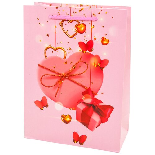 фото Пакет подарочный, сердце с бантиком, розовый, 32*26*10 см, 1 шт. дон баллон