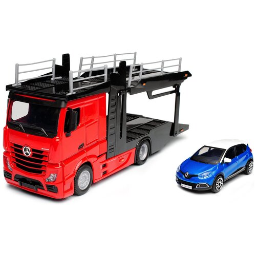 Bburago автовоз без прецепа и машинка 1:43 STR FIRE Mercedes-Benz Actros красный/синий