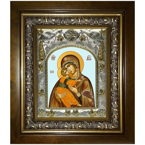 Икона Владимирская Божия Матерь, 14х18 см, в окладе и киоте