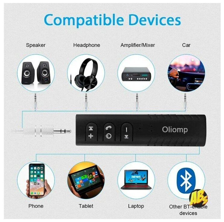 Беспроводной адаптер Bluetooth ресивер AUX, Микрофон, LED индикатор ...