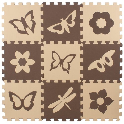 Коврик-пазл Eco-cover Бабочки-2 33МП1/Б-2, коричневый/бежевый, 99х99 см, 9 элементов