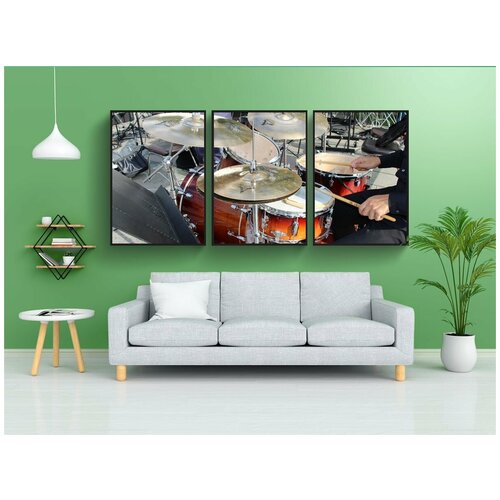 фото Набор модулных постеров для интерьера "барабанная дробь, перкуссия, тарелки" 60x90 см. в тубусе, без рамки lotsprints