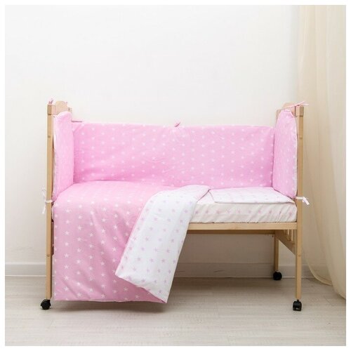 фото Борт в кроватку "мечта", из 4-х частей, чехлы съемные, цвет розовый, бязь хл100% сонная сказка