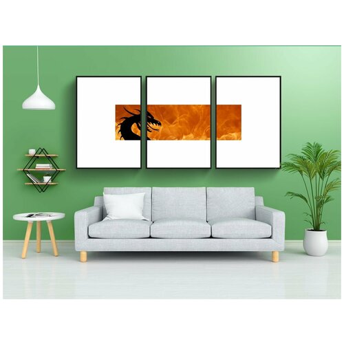 фото Набор модулных постеров для интерьера "дракон, пожар, пламя" 60x90 см. в тубусе, без рамки lotsprints