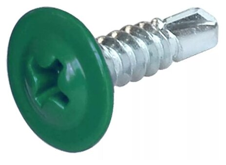 Саморез 4,2х16 (RAL6005) зеленый мох по металлу полусфера с пресс-шайбой, сверло (200ф) - фотография № 1