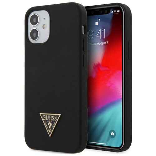 фото Чехол cg mobile guess liquid silicone triangle metal logo hard для iphone 12 mini, цвет черный (guhcp12slstmbk)