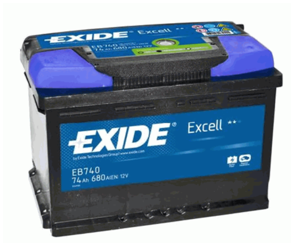 EXIDE EB741 (0092S40090 / 51018465 / 5600CY) аккумулятор excell 12v 74ah 680a 278х175х190 полярность etn1 клемы en крепление b13