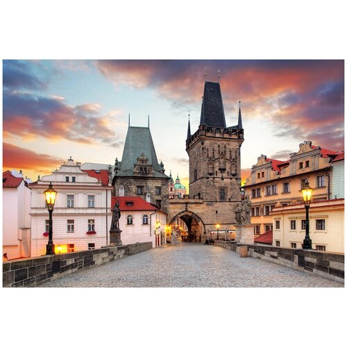 Фотообои Уютная стена Прага на закате. Чехия 410х270 см Бесшовные Премиум (единым полотном)