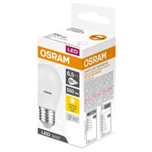 фото Лампа светодиодная osram e27 220-240 в 6.5 вт груша матовая 550 лм, тёплый белый свет