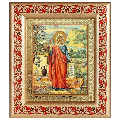 Равноапостольная Мария Магдалина, икона в рамке с узором 14,5*16,5 см