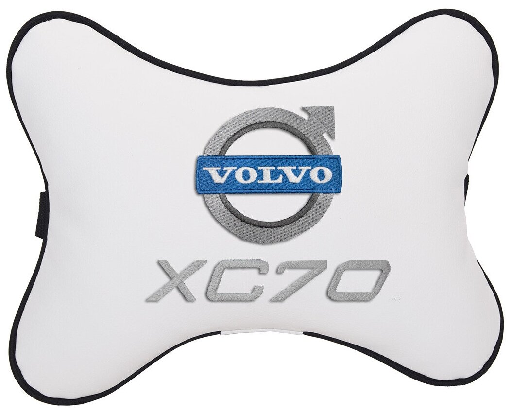 Автомобильная подушка на подголовник экокожа Milk с логотипом автомобиля VOLVO XC70