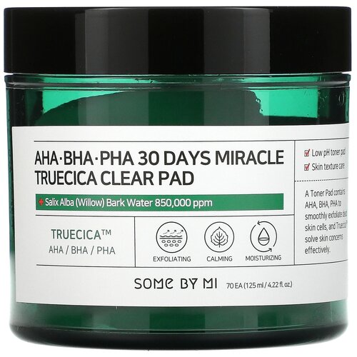 Some By Mi Пэды кислотные 30 Days miracle truecica clear pad, 125 мл, 210 г, 70 шт.