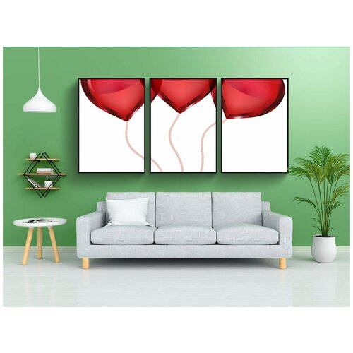 фото Набор модулных постеров для интерьера "надувные шарики, сердца, воздушные шары в форме сердца" 60x90 см. в тубусе, без рамки lotsprints