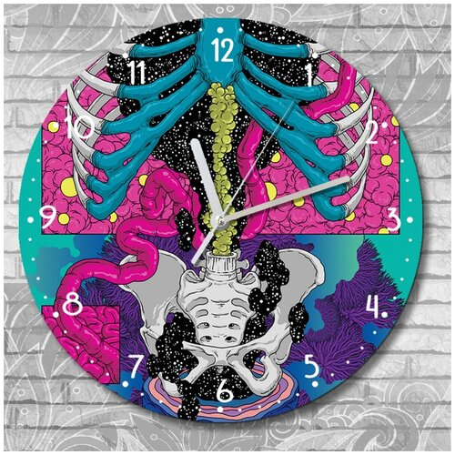Настенные часы УФ фэнтези психоделика скелет - 3026