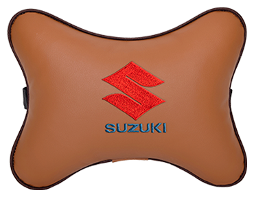 Автомобильная подушка на подголовник экокожа Fox с логотипом автомобиля SUZUKI