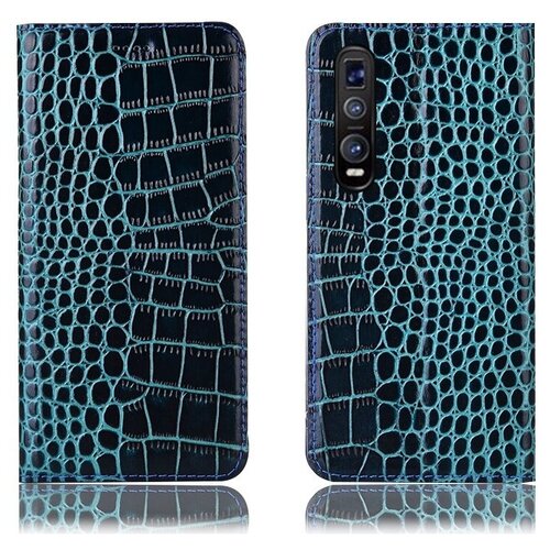 фото Чехол-книжка mypads premium для oppo find x2 из качественной импортной натуральной кожи теленка с фактурной прошивкой рельефа кожи крокодила экзотический синий