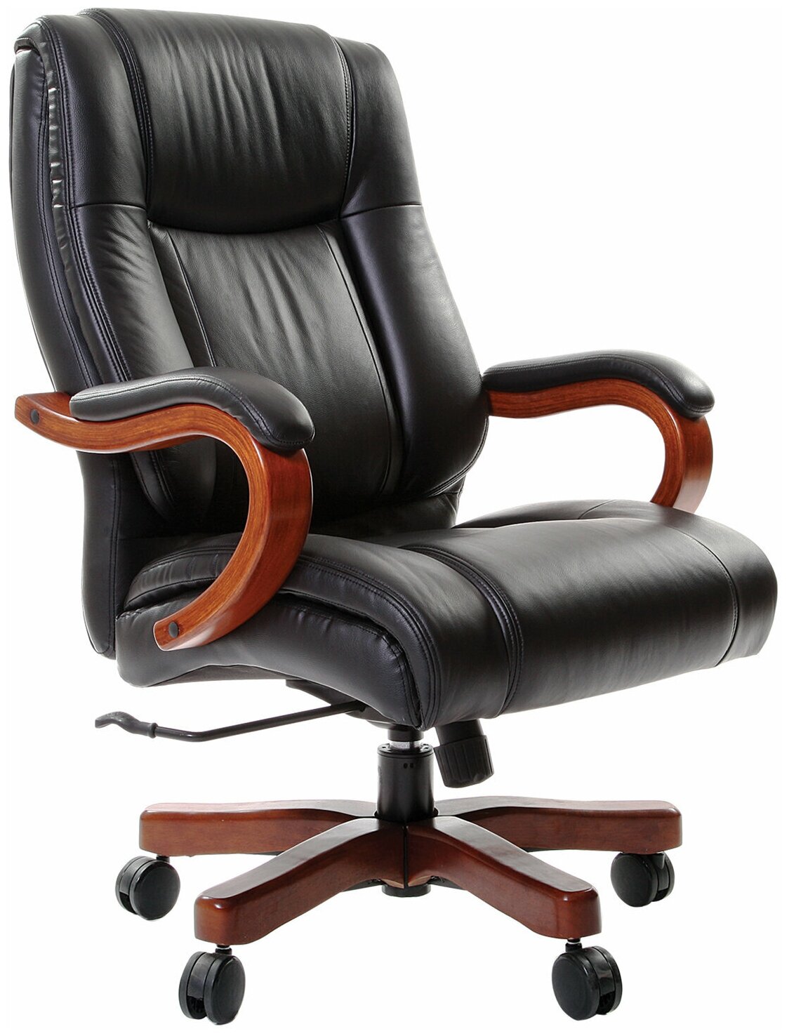 Кресло из натуральной кожи CH 503, нагрузка до 180 кг, дерево, черное - фотография № 1