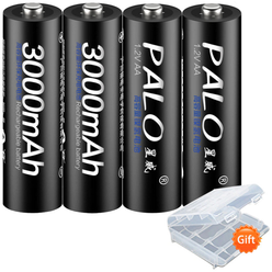 Аккумуляторные батарейки типа АА Palo 3000 mAh, 1,2 V 4 шт ( Пальчиковые ) Ni-MH + Кейс