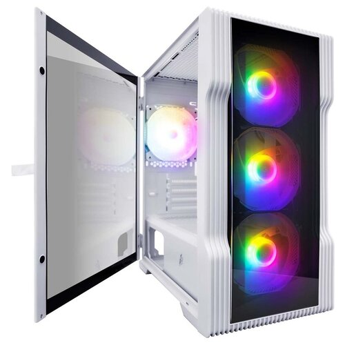 Корпус игровой для компьютера, пк 1STPLAYER TRILOBITE T3-G White, mATX, TG, 4x 120mm LED fans inc.