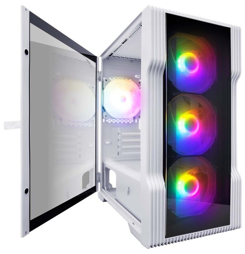 Корпус игровой для компьютера пк 1STPLAYER TRILOBITE T3-G White mATX TG 4x 120mm LED fans inc.