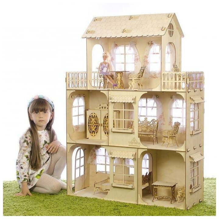 Большой кукольный дом Теремок без мебели, фанера 3 мм