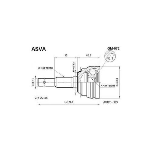 фото Шрус наружный без кольца abs 29х52х33 asva gm-072 chevrolet / daewoo: 96160589 96257801 daewoo lanos (klat). daewoo