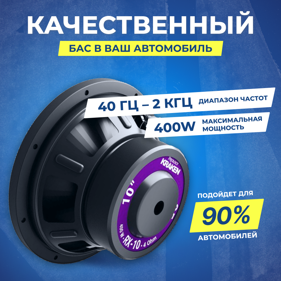 Сабвуфер автомобильный Prology RX-10" KRAKEN, 4 Ом, 10", 200/400 Вт — фото 1