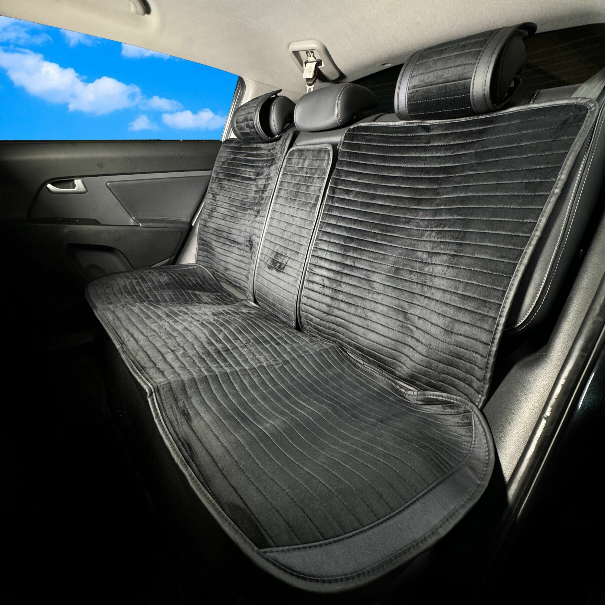 Накидки для Ниссан Сентра (2012 - 2017) седан / Nissan Sentra на задние сиденья MONACO, Велюр с экокожей, Черный.