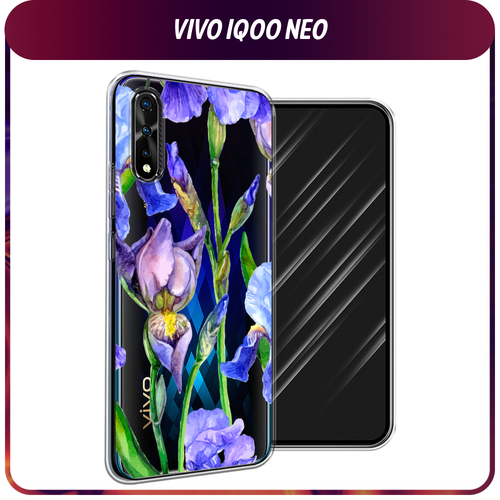 Силиконовый чехол на Vivo iQOO Neo/V17 Neo / Виво iQOO Neo/V17 Neo Синие ирисы, прозрачный