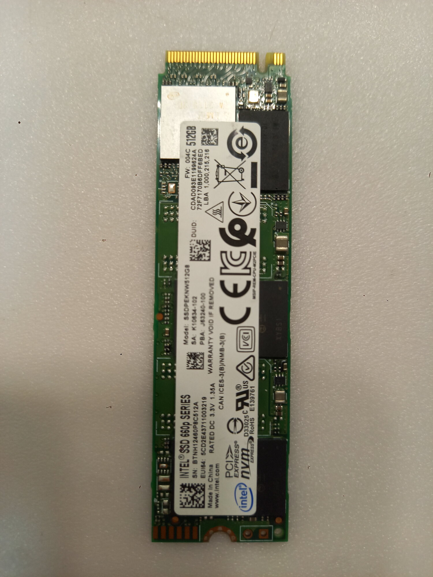 Накопитель SSD 512 Gb M.2 2280 M Intel 660P Series SSDPEKNW512G8 3D QLC