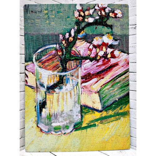 Пазл 120 деталей А4 Винсент Ван Гог - Ветка цветущего миндаля в стакане и книга