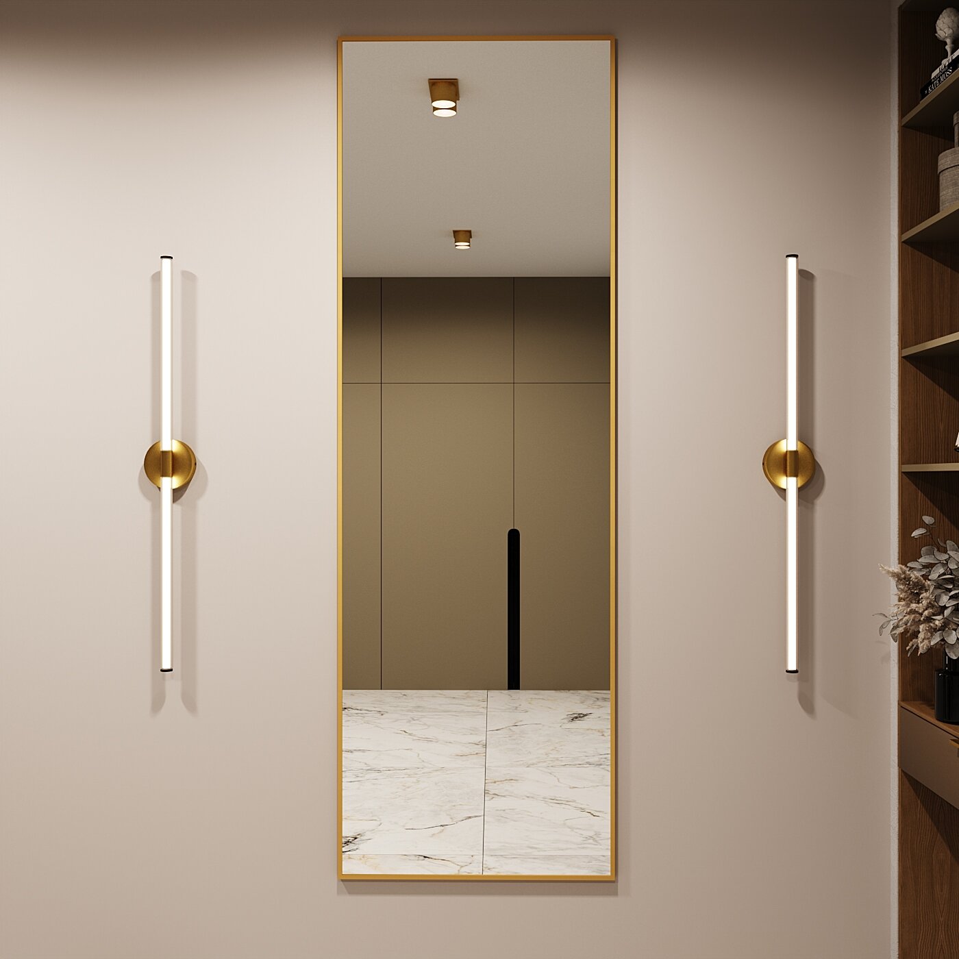 Зеркало настенное в алюминиевой раме Market-house , 200х60 см. Золото