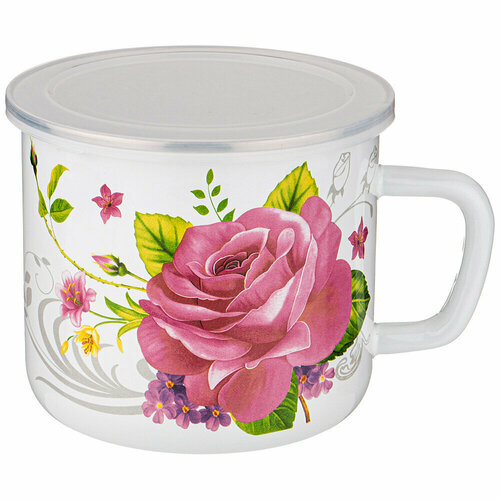Кружка стальная Agness Пленительная роза 500 мл, чашка для чая и кофе Agness Эмалированная сталь