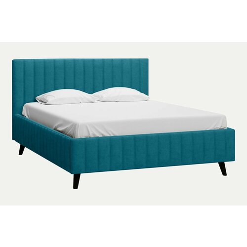 Кровать двуспальная 180х200 Kapri с мягким изголовьем, ортопедическим основанием и ножками, голубой