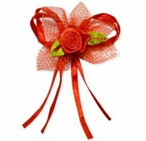 Цветы пришивные из атласной ленты с текстилем 1-121 50х70 мм красные / Лента с цветочным принтом роза для рукоделия 2 упаковки по 5 штук