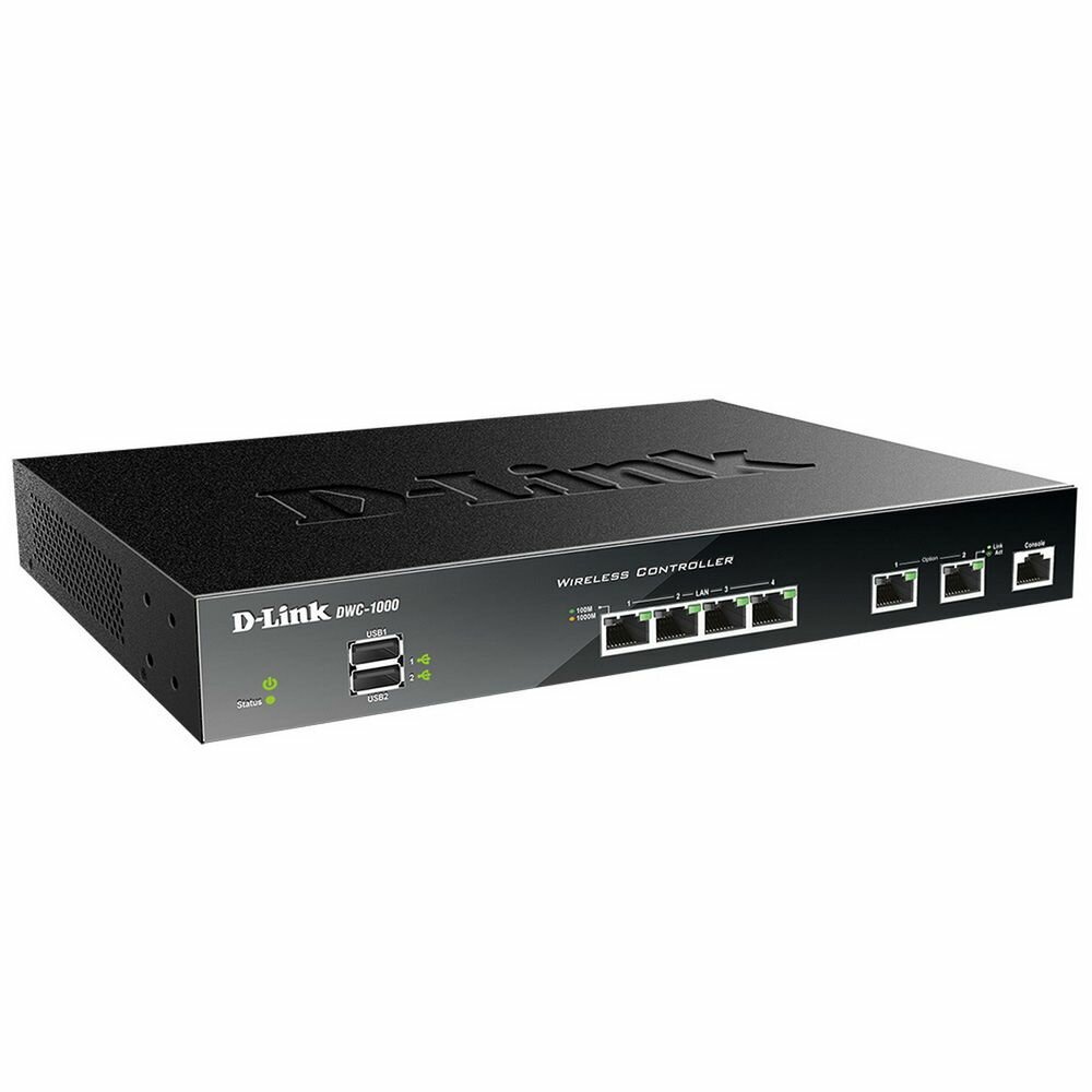 D-Link Контроллер D-Link DWC-1000/C1A Беспроводной контроллер с 6 портами 10/100/1000Base-T и 2 USB-портами на 12/66 ТД DWC-1000/C1A