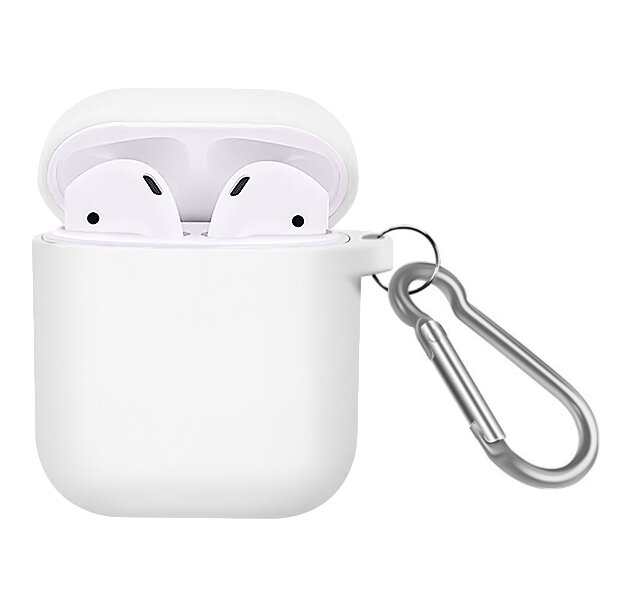 Белый силиконовый чехол для Apple AirPods с карабином Soft-touch Case
