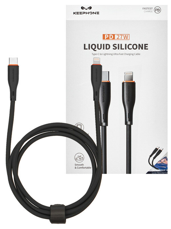 Кабель Type-C to Lightning KEEPHONE NEW быстрая зарядка провод на Зарядное устройство MagSafe Duo Силикон 27W 1м. Чёрный
